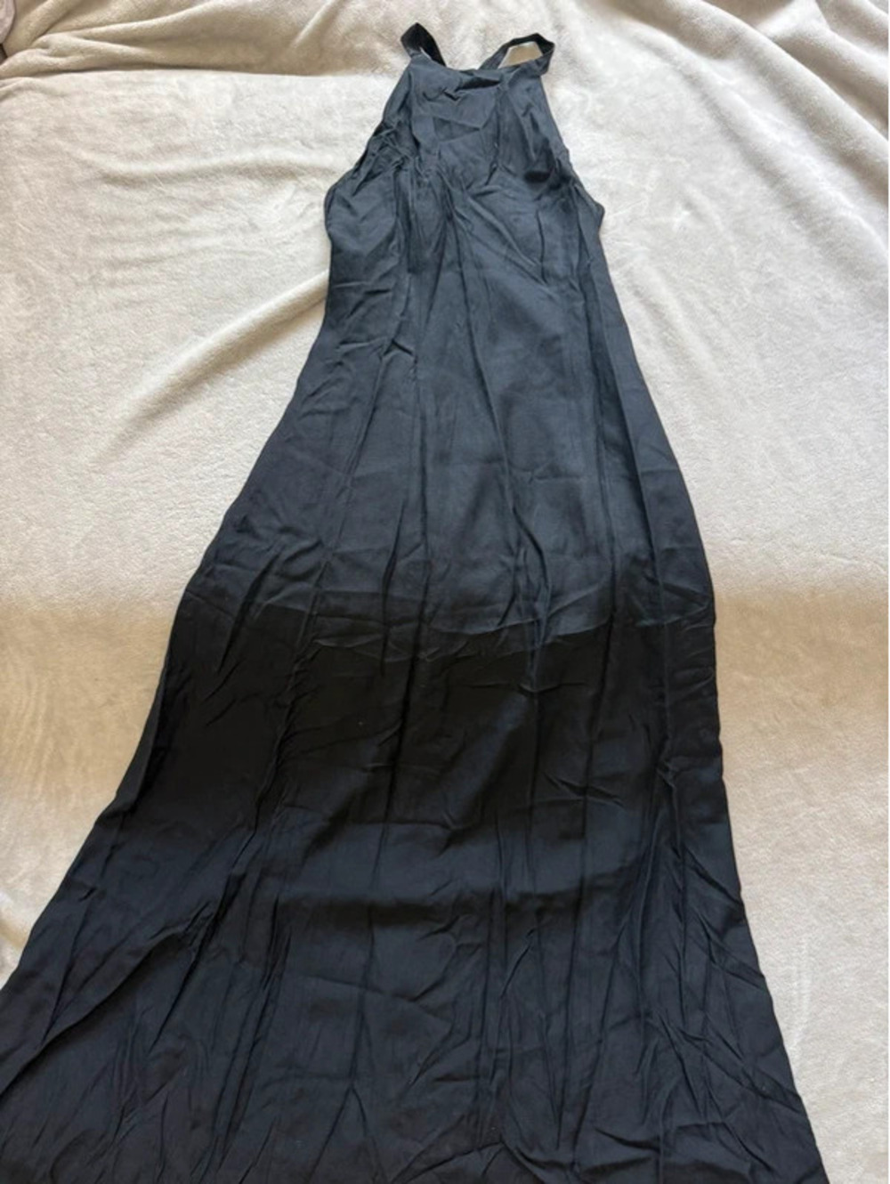 Vintage 90s Black Halter Maxi Dress | Low Open Cross Back Gown